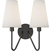 Electro bp;Double Head Classic 2 Lights Wall Sconces Lighting Fixture Black with Cream White Linen Fabric Lamp Shades E12 80W