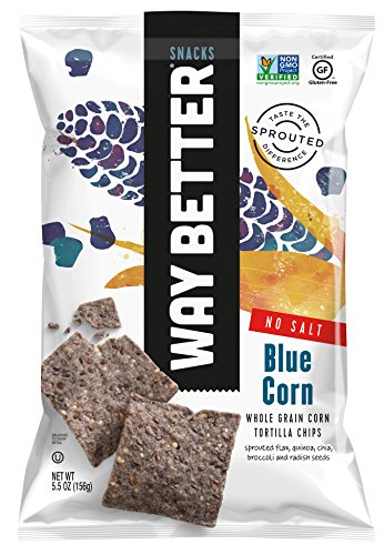 Way Better Snacks Tortilla Chips, Blue No Salt Added, 5.5 Ounce (Pack of 12)