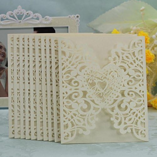 Wedding Party Invitations,Kingko® 20 PCS Delicate Carved Romantic Marriage Anniversary Cardstock Important Day Card Envelope --- Hollow Pattern Design (Beige)