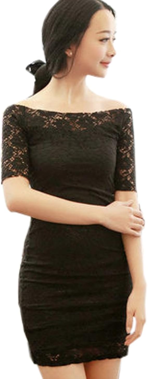Amazon 仮装店 ２０１４韓国ぶり肩を露出して修身セクシーな春の服装 S ブラック ワンピース チュニック 通販