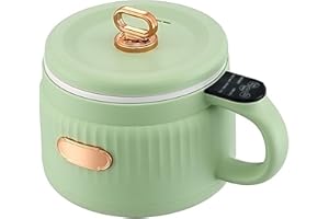 JUSTUP Electric Hot Pot,1.6L Portable Electric Skillet with Nonstick Coating,Rapid Noodles Cooker with Intelligent touch control， Mini Non-Stick Pan for Steak, Egg, Fried Rice, Ramen, Oatmeal, Soup (Green)