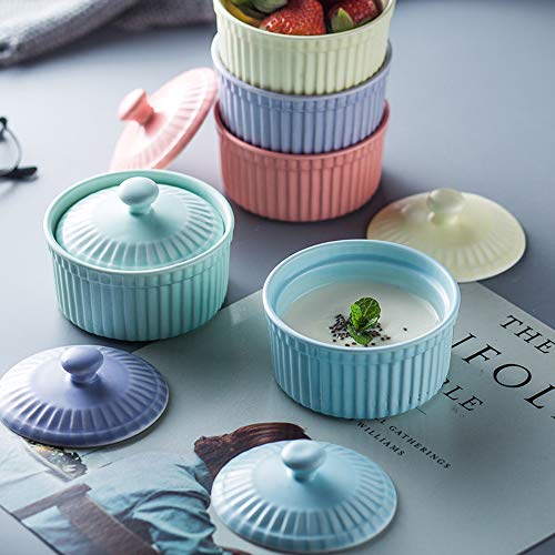 Mary Paxton Ceramic Covered Baking Bowl,3.5"Porcelain Ramekins Souffle Cake Bowl With Lid Dishes Pudding Cup For Baking Appliances Creme Brulee Custard Cups Desserts Sauce Dishes Dipping Bowls(Green) - Thumbnail 3