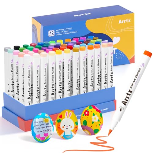 Arrtx Acrylstifte für Steine wasserfest, 60 Farben 1-6MM Pinselspitze
