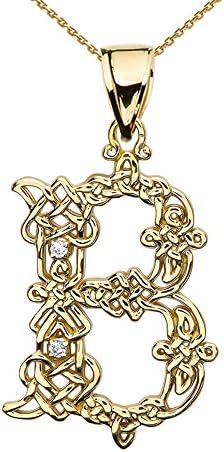 14k "B" Initial In Celtic Knot Pattern Yellow Gold Pendant Necklace, 22"