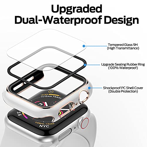 [3 Pack] AISIBY IP68 Waterproof Shockproof Bumper Cover Built-in Screen Protector, Compatible with Apple Watch Series 6/5/4/SE 44mm Case with Tempered Glass Coverage HD Ultra-Thin Unbreakable Cover
