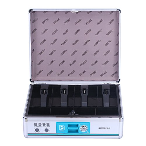 AZDENT Large Locking Cash Box with Money Tray Slots Safe Money Box with Keys13.2×10.8×4.3 inch