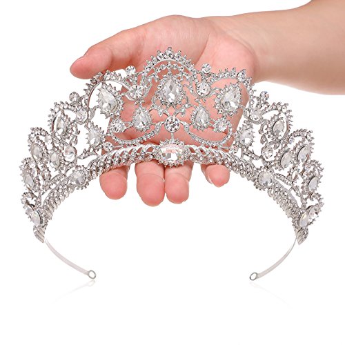 SWEETV Luxury Silver Princess Tiara Royal Pageant Party Wedding Crown