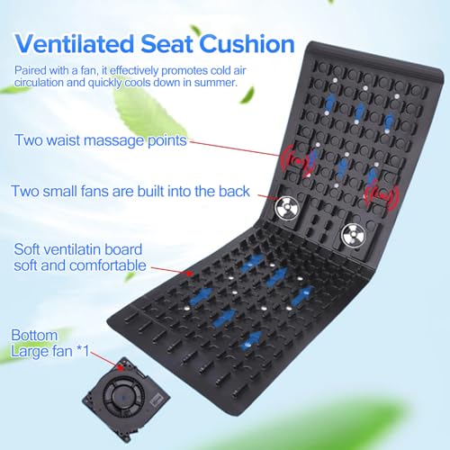 DMG Car Seat Cooling Cushion with 3 Speeds USB Fan, Breathable 3D Borneol Fabric & Lumbar Support, Summer Ventilation Mat for Auto, Truck, SUV