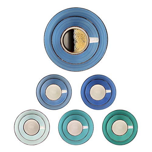 MamboCat 18-teiliges Kaffee-Service Blue Curacao I Kaffee-Geschirr-Set f. 6 Personen - handbemalt I Steingut-Geschirr mit je 6X Tassen - Unterteller - Kuchenteller I Kaffee-Set bunt 18 Teile – Bild 3