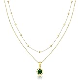 Jewanfix 14K Gold-Plated Women's Double-Layer Birthstone Necklace Delicate Round Birthstone Pendant with a Simple Necklace, a Birthday Gift for Women Teenage Girls