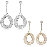 Mytys Fashion Gold Silver Tone Mesh Crystal Love Heart Hollow Hoop Statement Dangle Earrings Pieced for Women Girls Gift Box