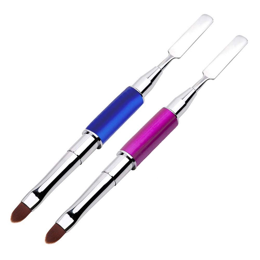 Kalolary 2PCS Dual-Ended Poly Gel Brush & Picker, Stainless Steel & Nylon Fiber, Purple Red