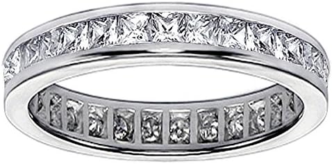 1.75 CT TW Princess Cut Diamond Eternity Anniversary Wedding Band in 14K White Gold - Size 6.5