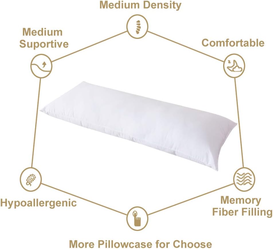 DOWNCOOL Long Body Pillow Insert- Breathable Bed Full Pillow for Side Sleeper Without Cover- 20 x 54 inch: Home & Kitchen