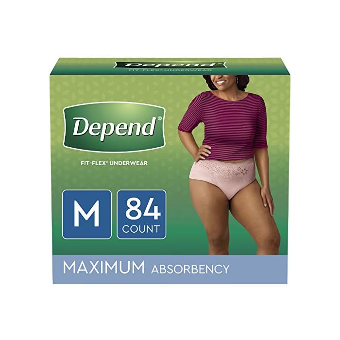 Depend FIT-FLEX Incontinence Underwear for Women, Disposable, Maximum Absorbency, M, 84 Ct