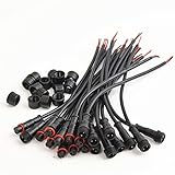 MOKUNGIT 10Pairs 2 Core 2pin Black Pigtail Plastics Waterproof IP65 LED Connector Male Female 40cm/pair Applicable 0.3mm² 15mm Nut for LED Light