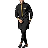 Men's African Dashiki Formal Suit Long Sleeve Shirt and Pant Two Piece Set Traditional Tribal Outfits