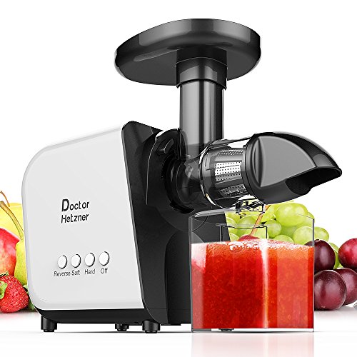 Doctor Hetzner Juicer, Slow Masticating Juicer Extractor with Reverse Function, Cold Press Juicer Machine with Quiet Motor, Juice Jug and Brush for High Nutrient Fruit and Vegetable Juice