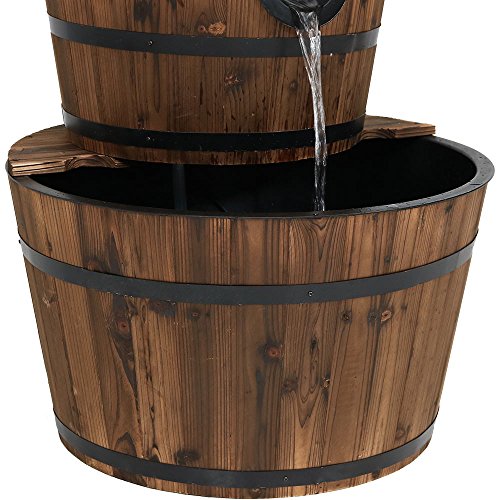 Sunnydaze Rustic 3-Tier Wood Barrel Water Fountain, 30-Inch