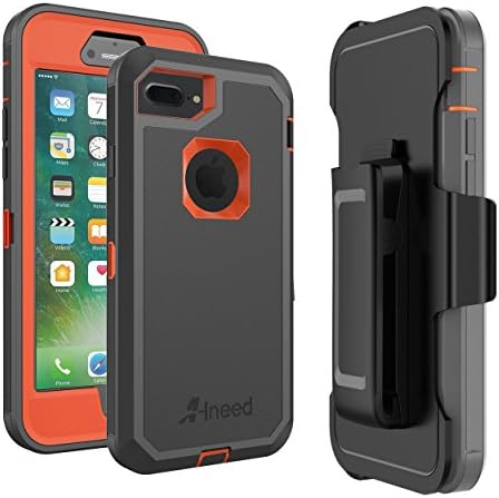 iPhone 8 Plus Case,iPhone 7 Plus Case Heavy Duty Drop Protection Tough Rugged Rubber Hybrid Hard Shell Cover Case with Holster Belt Clip Screen Protector for iPhone 7/8 Plus [5.5 inch] (Orange/Grey)