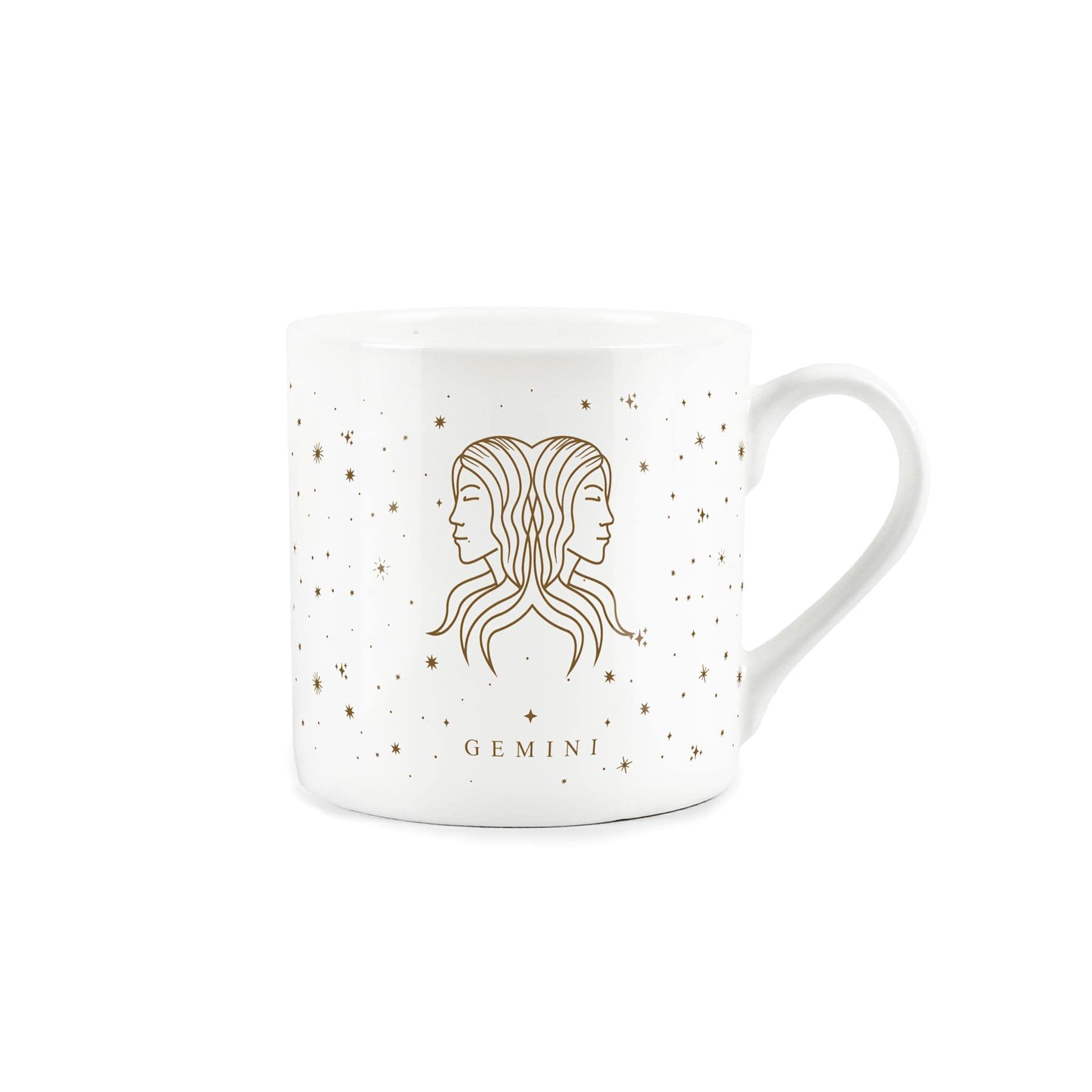 Purely Home Gemini Gold Star Sign Mug - Fine Bone China White Mug Coffee/Tea Present Zodiac Gift