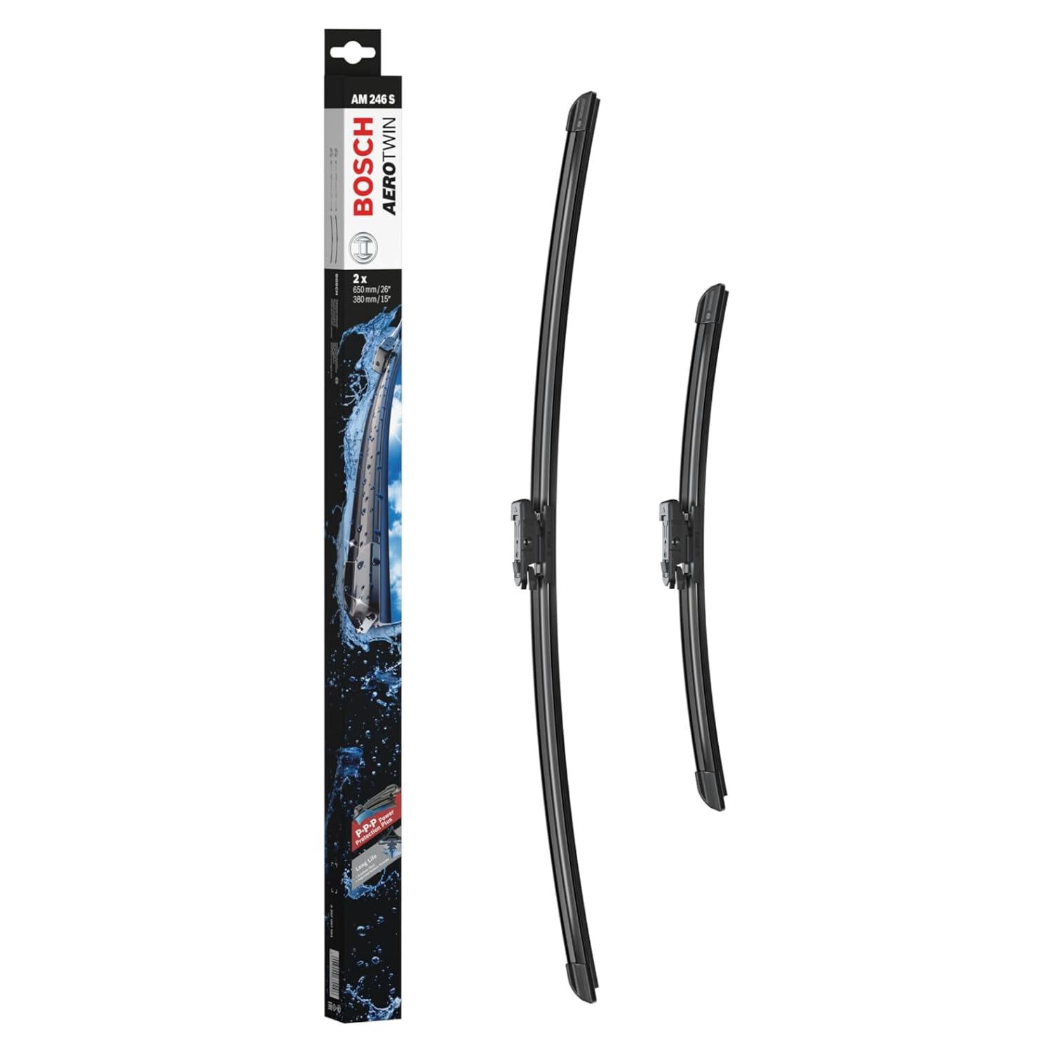 Bosch Aerotwin AM246S - Front Windscreen Wipers - Set of 2 Replacement Blades - Comes with Pre-assembled Adapter - 2 Blades, 650 mm / 380 mm - Only for Right-Hand Drive (UK)