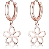 SLUYNZ Solid 925 Sterling Silver Flower Hoop Earrings for Women Teens Hollow Flower Hoop Earrings Huggie