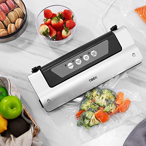 Vacuum Sealer, TIBEK 3 IN 1 Food Sealer Machine with Cutter, 5s Fast Dry| Wet Food Preservation Machine, Fresh Up To 5x Longer, with Starter Kit Rolls, Easy to Clean