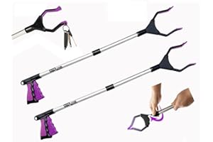 2- Pack 32 inch FDA Registered GrabRunner Folding Reacher Grabber Tool with Magnetic (Purple/Purple)
