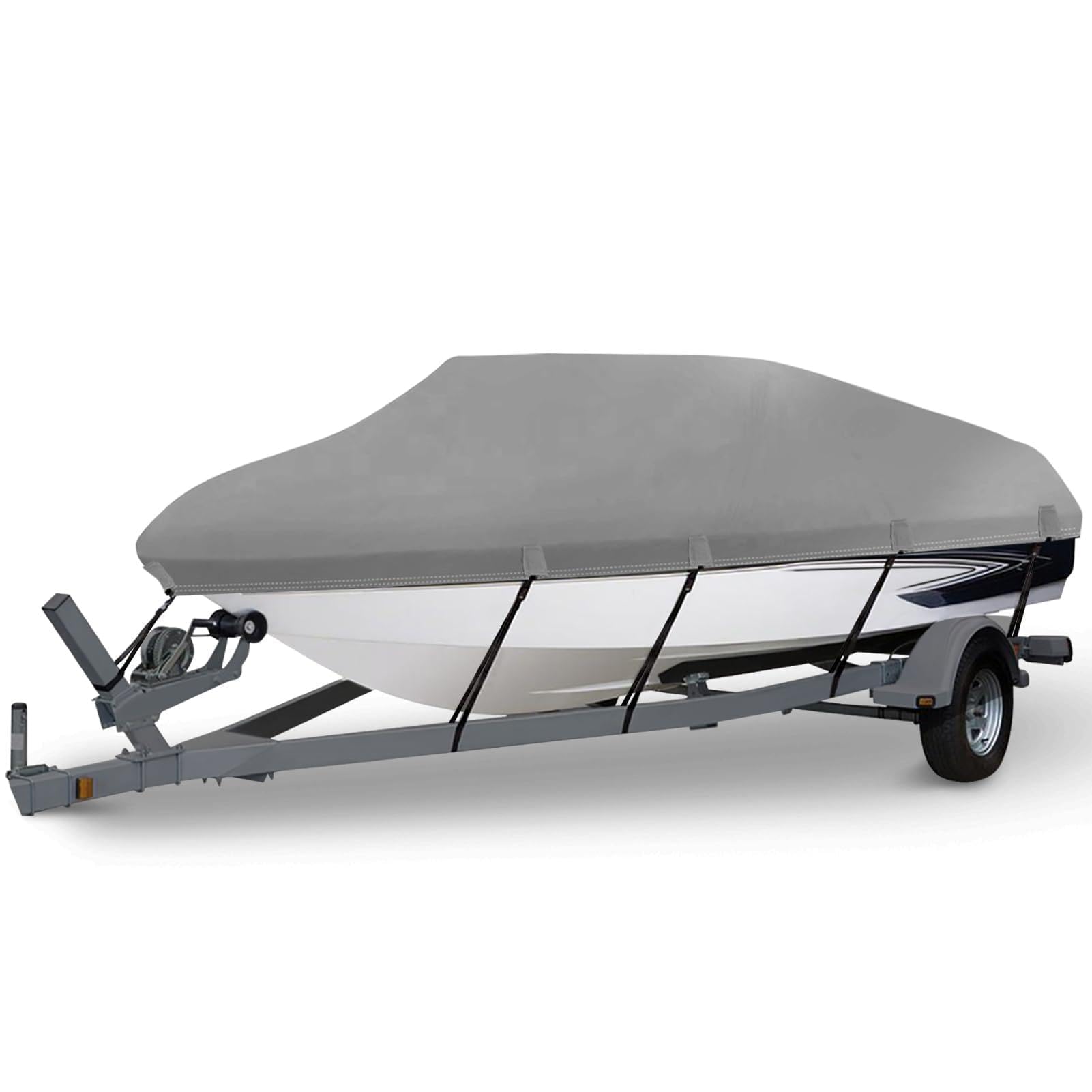 HAHASOLE Waterproof 1200D PU Boat Cover, Heavy Duty 16'- 18.5' Marine Grade Trailerable Polyester Canvas, Fits 16-18.5ft V-Hull, Runabout, Ski, Fishing Boat, Bass Boat with Tightening Strap, Darkgray Image HAHASOLE Waterproof 1200D PU Boat Cover, Heavy Duty 16'- 18.5' Marine Grade Trailerable Polyester Canvas, Fits 16-18.5ft V-Hull, Runabout, Ski, Fishing Boat, Bass Boat with Tightening Strap, Darkgray Image