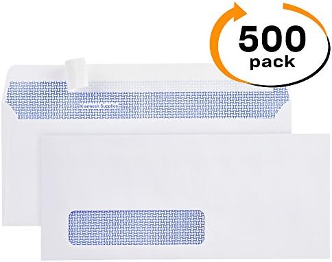 YuanKanJu 500#10 Self Seal Security Single Window Envelopes-Designed for Business Statements, Computer Printed Checks, QuickBooks Invoices - 4 1/8 X 9 1/2 - Made in The USA
