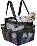 Attmu Portable Caddy with 8 Mesh Storage Pockets, Quick Dry Shower Tote Bag Oxford Hanging Toiletry and Bath Organizer for Shampoo, Conditioner, Soap and Other Bathroom Accessories, Black