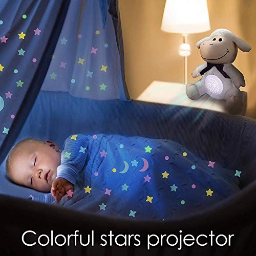 BEREST A11 Baby Sleep Soother Sheep, Lullabies & Shusher White Noise Machine Sound Soother, Nursery Decor Night Light Projector, Toddler Crib Sleep Aid, Baby Shower Gifts Portable Sheep Plush Toy
