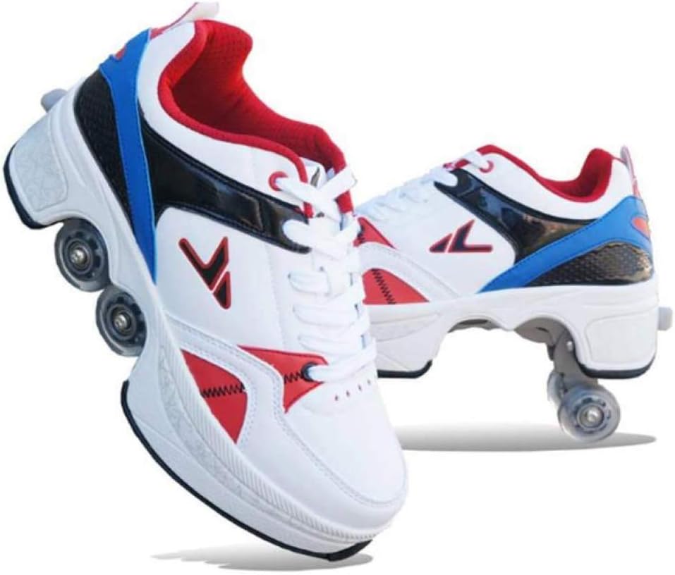 ASDAD Double-Row Deform Wheel Deformation Automatic Walking Shoes Invisible Roller Skate 2 in 1 Removable Pulley Skates Skating,36