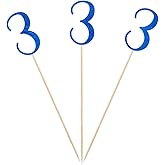 Blue Glitter 3rd Birthday Centerpiece Sticks, 12-Pack Number 3 Table Topper Anniversary Party Decorations