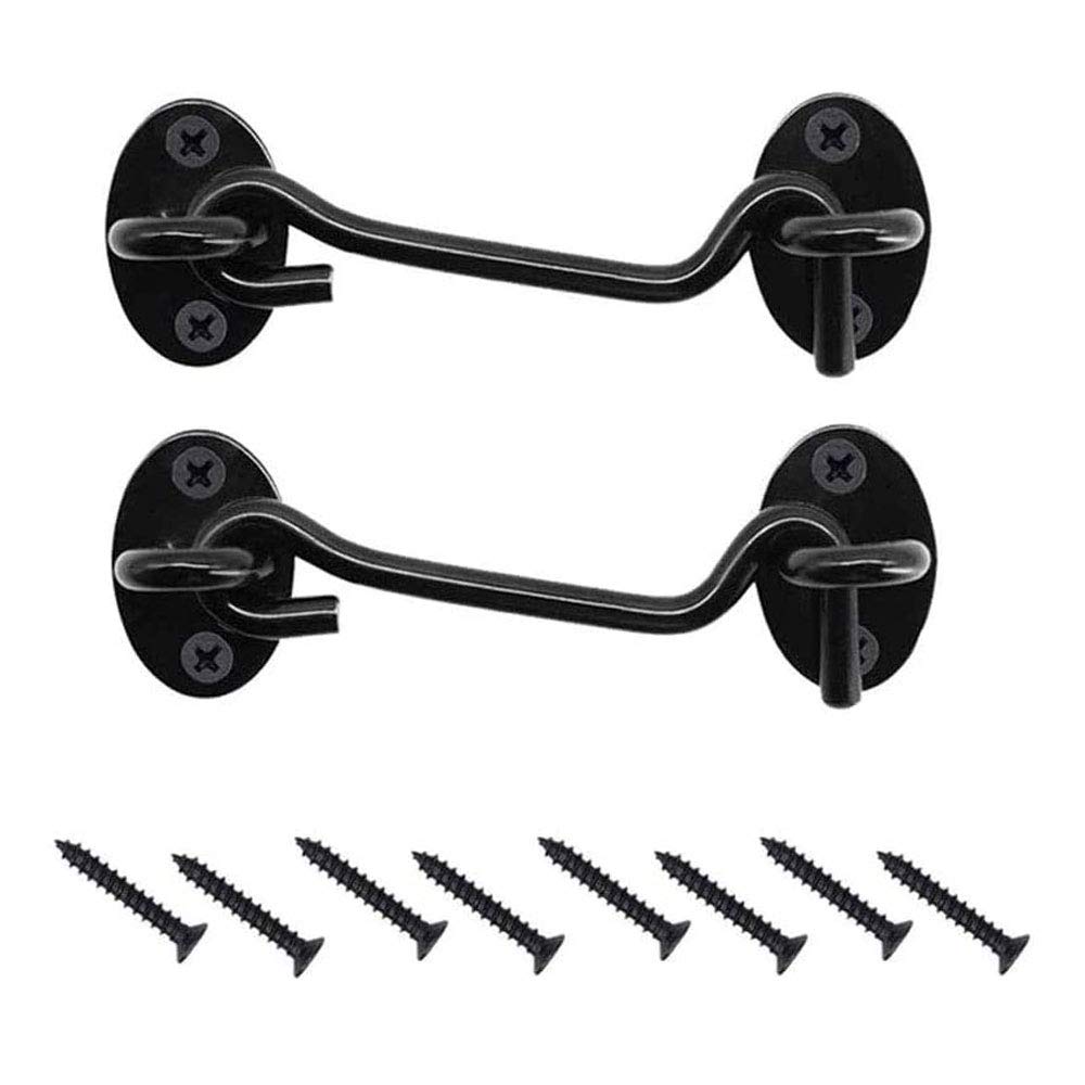 Hook and Eye Latch 2 Packs Black Cabin Hook Barn Door Latch Stainless Steel Gate Latch Lock with Mounting Screws for Shed Doors Cabinet Doors and Window (4")