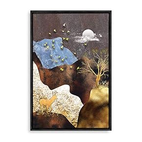 Framed Canvas Wall Art Golden Forest Canvas Prints Home Artwork Decoration for Living Room,Bedroom - 16x24 inches