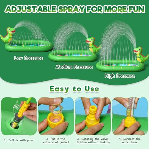 Inflatable Paddling Pool for Kids, Splash Pad for Kids, 3 in 1 Dinosaur Pattern Kids Pool Inflatables, Thickened Material with Water Pipe, Backyard Summer Water Toys for Boys and Girls Age 1+