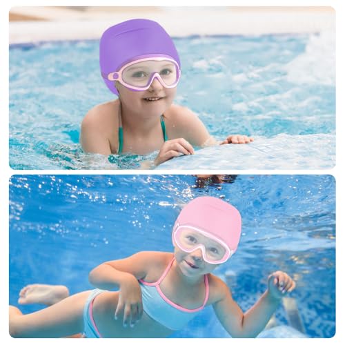 Gafas de Natación para Niños,2 Pcs Anteojos de Natación para Niños con Tapón para La Oídos y Clip para La Nariz,Swim Goggles Ajustable de Silicona,Protección UV,Sin Fugas,Antivaho Anteojos de Natación