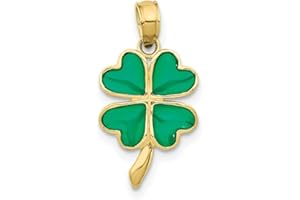 PERFUME4ALL Real 10kt Yellow Gold 4-Leaf Clover Enameled Pendant