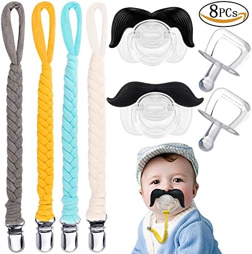 UniBetter Pacifier Clips with Mustache Pacifier Teething Toy Universal Pacifier Teething Ring Holder Soothie by Handmade Braided