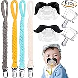 UniBetter Pacifier Clips with Mustache Pacifier Teething Toy Universal Pacifier Teething Ring Holder Soothie by Handmade Braided