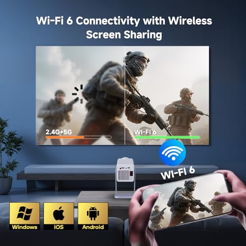 LaylaTang K300 Smart Projector, WiFi 6 & BT 5.4 for Outdoor Movie Night, 360° Stand with Auto Keystone, Native 1080P (4K Support) Portable Cinema for Backyard Gatherings & Summer Sports Season