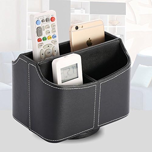 360-degree rotating makeup organizer european style leather phone tv remote control storage box-E