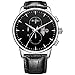 BUREI Men's Day Date Chronograph Wrist Watches Analgo Stainless Steel Quartz with Black Leather Strap
