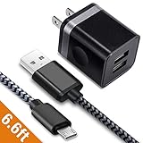 Android Phone Charger, BEST4ONE 6ft Micro USB Charging Cable with 2.1A/5V Dual Port Wall Charger Adapter Plug Compatible with Samsung Galaxy S6/S7/Edge, J3/J5/J7, Note 4/5, Moto G4/G5, Kindle, More