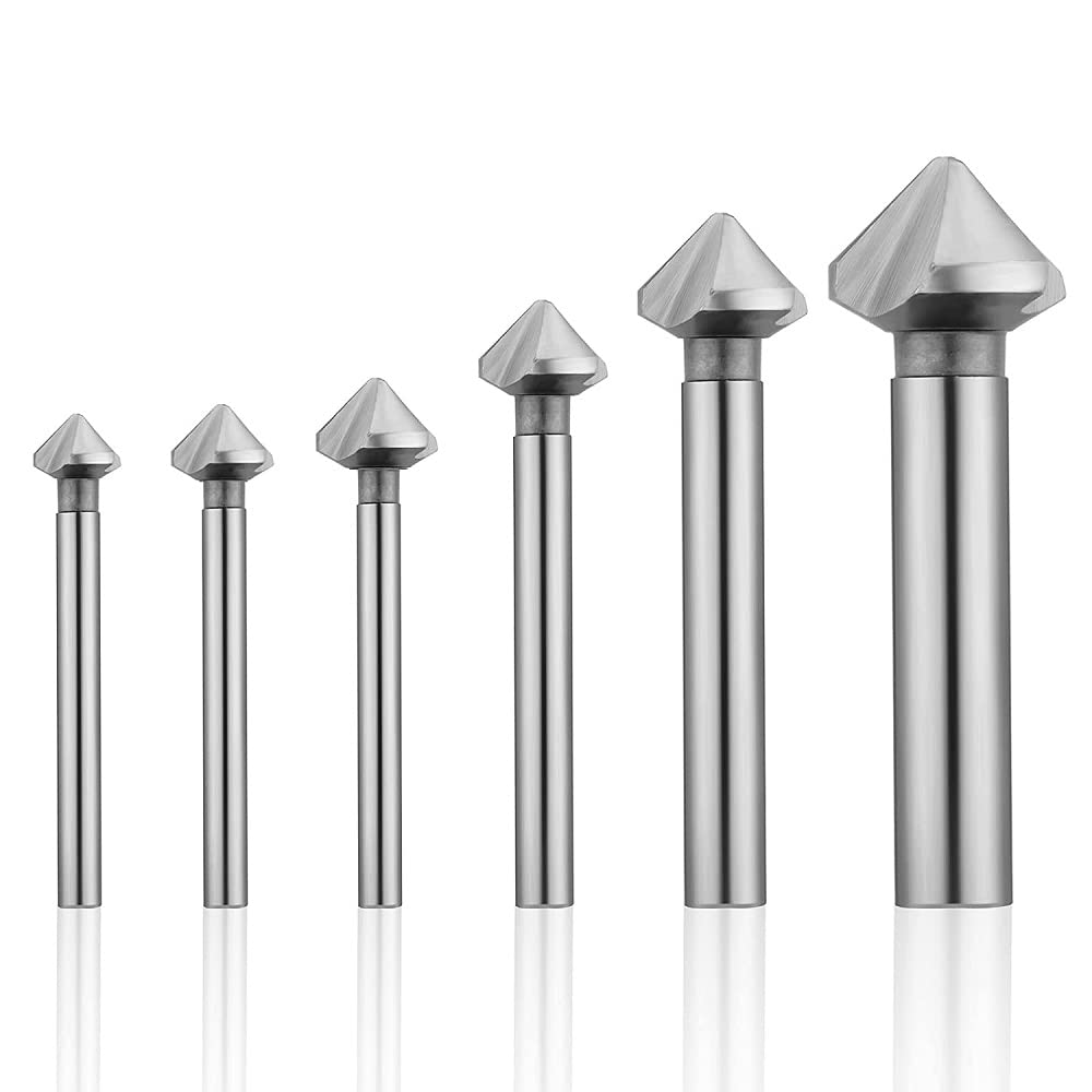 Fixinus 6-Piece Countersink Set Metal Hss 90° HSS Countersink Deburring Set with Titanium Coated and Precise Positioning Drill for Boring Board Insulation Plate - 6.3/8.3/10.4/12.4/16.5/20.5 mm