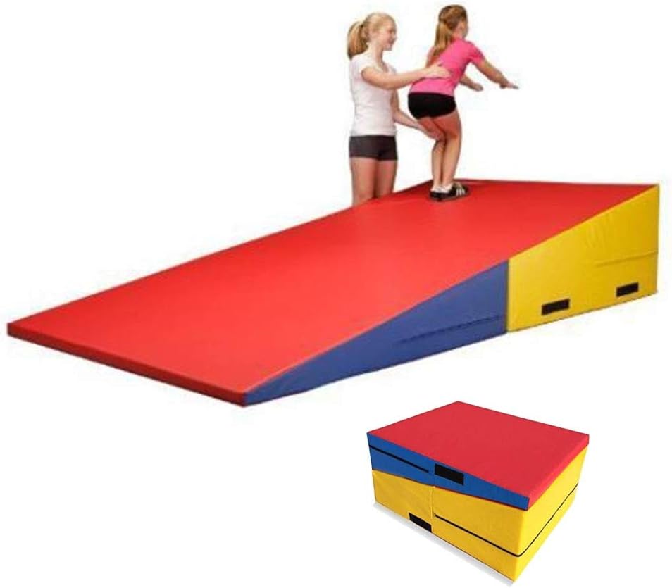 Gymnastics Mats LXHONG Gymnastics Wedge Training Mats Yoga Camping Mat Collapsible Triangle Non-slip PVC Children's Play Mat Gym, 2 Colors (Color : B, Size : 180X90X40CM)