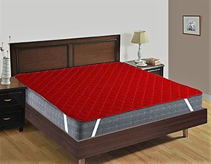 Rajasthan Crafts Premium Double Bed Quilted Mattress Protector Hotel Quality (Cotton, Maroon Colored, 72 x 78) Dust Proof and Water Resistant