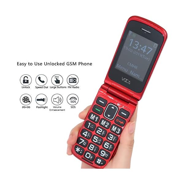 VOCA-V330-3G-Flip-Phone-Voice-Control-Big-Button-Simple-Easy-to-Use-Clamshell-Unlocked-SIM-Free-Senior-Red VOCA Big Button Mobile Phone for Seniors, Clamshell Phone, V330, Unlocked 3G, SOS Button, Speed Dial, and Charging…